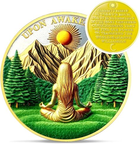 Original Forest Meditation Sobriety Coin - Upon Awakening Sunlight AA Coins - Recovery Addiction NA AA Chips and Medallions - Celebrate Living Clean Narcotics Alcoholics Anonymous Gifts for Men Women in Saudi Arabia