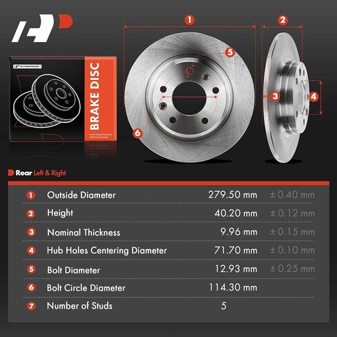 A-Premium 11.00 inch (280mm) Rear Solid Disc Brake Rotors Compatible with Select Ford, Lincoln, Mazda and Mercury Models - Fusion 2006-2012, 6 2003-2013, MKZ 2007-2012, Zephyr 2006, Milan 2006-2011 in Saudi Arabia