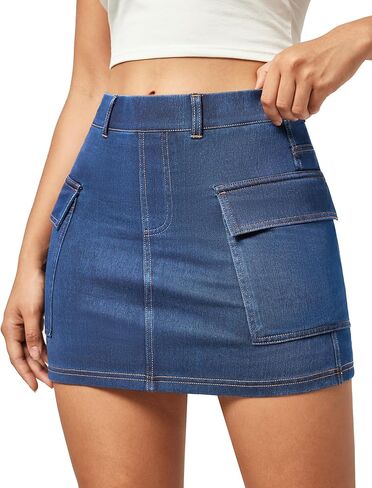 Cargo Skirt Denim Jean Skirt for Women High Stretchy Mini y2k Skirt with Pockets in Kuwait