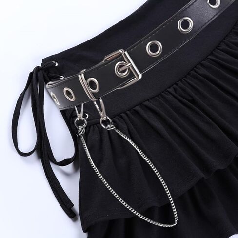 Womens Ruffle Tie Close Skirts Black Mini Skirt High Waist Goth Punk Skirt Girls Pleated Skirt Summer in Kuwait