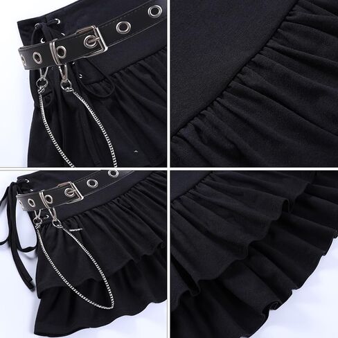 Womens Ruffle Tie Close Skirts Black Mini Skirt High Waist Goth Punk Skirt Girls Pleated Skirt Summer in Kuwait