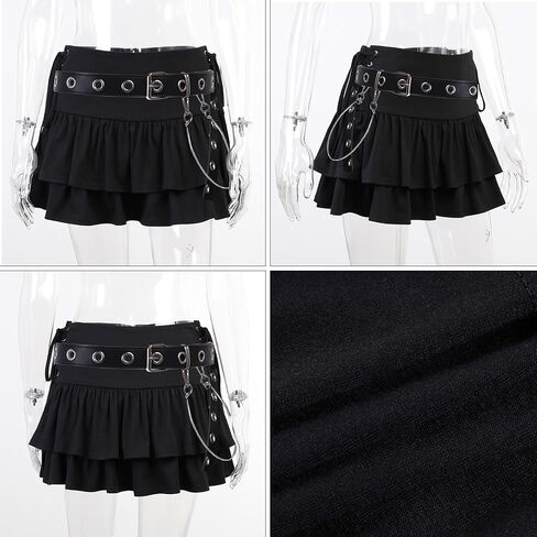 Womens Ruffle Tie Close Skirts Black Mini Skirt High Waist Goth Punk Skirt Girls Pleated Skirt Summer in Kuwait