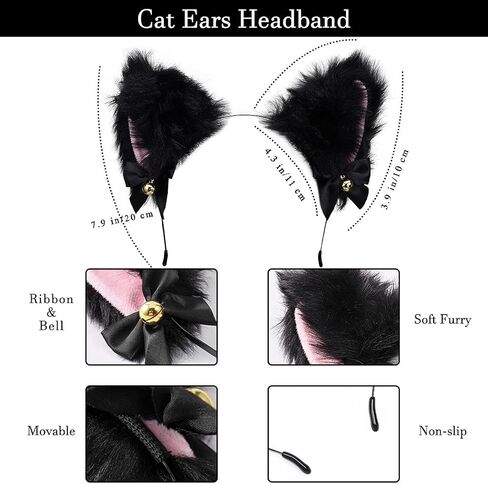 Uranian Cat Ears Headband with Choker Necklace Faux Fur Headbands Neko Anime Cosplay Halloween Hair Accessories for Women in Kuwait