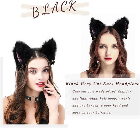 Uranian Cat Ears Headband with Choker Necklace Faux Fur Headbands Neko Anime Cosplay Halloween Hair Accessories for Women in Kuwait