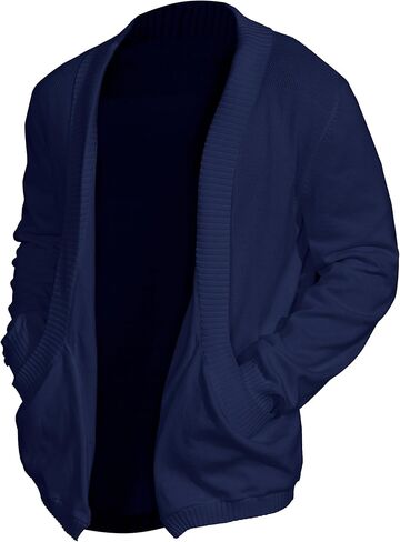 سترة صوفية متماسكة بأكمام طويلة وياقة شال للرجال مفتوحة من الأمام مع جيوب in Kuwait