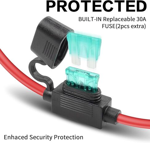 كابل تعزيز بطارية طرفية على شكل حلقة O YACSEJAO 10AWG 0.32 بوصة/8.4 مم سلك تعزيز عالي التحمل مع مصهر 30 أمبير (3FT) in Saudi Arabia