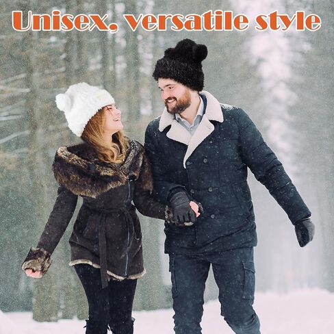 Hicarer 2 Pcs Cute Fuzzy Bear Ear Beanie Hats Women Warm Plush Knitted Hat Soft Winter Faux Fur Animal Knitted Hat Skull Caps for Adults, Black and White in Saudi Arabia
