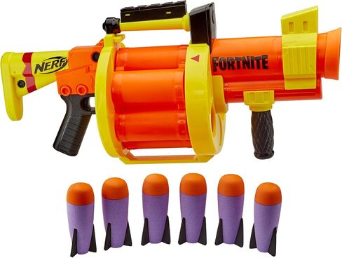Nerf Fortnite GL Rocket-Firing Blaster - 6-Rocket Drum, Pump-to-Fire - Includes 6 Official Rockets - for Youth, Teen, Adult, Orange in Saudi Arabia