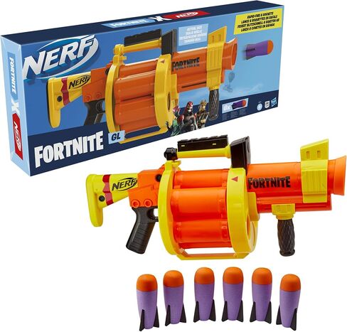 Nerf Fortnite GL Rocket-Firing Blaster - 6-Rocket Drum, Pump-to-Fire - Includes 6 Official Rockets - for Youth, Teen, Adult, Orange in Saudi Arabia