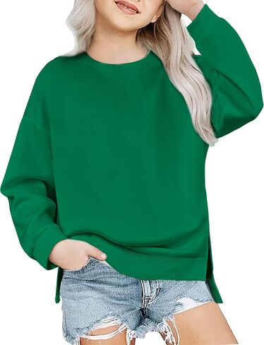 Arshiner Girls Crewneck Sweatshirt Long Sleeve Pullover Tops Drop Shoulder Sweatshirts Side Split for 5-14 Years in Kuwait