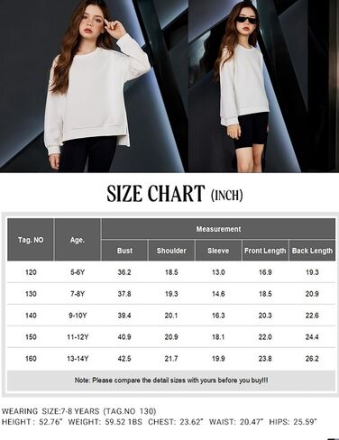 Arshiner Girls Crewneck Sweatshirt Long Sleeve Pullover Tops Drop Shoulder Sweatshirts Side Split for 5-14 Years in Kuwait