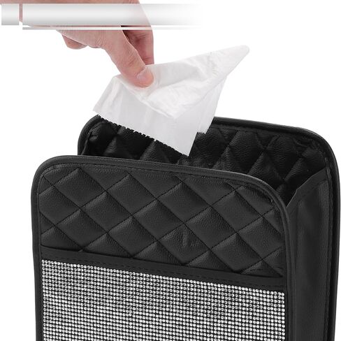 1 Pcs Universal Car Trash Can Hanging 10.2" Length 3.5" Width 10.2" Height Trash Bin Multicolor Faux Leather Rhinestone in Kuwait