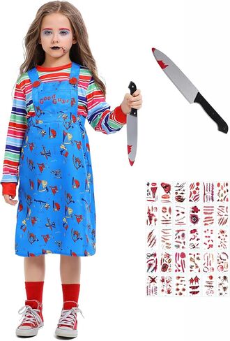 Kids Nighrmare Killer Doll Costume Dress Girls Halloween Costumes Toddler Scary Killer Good Cosplay Outfit in Saudi Arabia