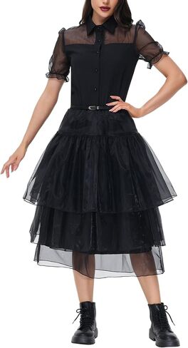 NANAMEEI Black Halloween Dress Classy Witch Costume Women Wednesday Vintage Gothic Costume Halloween Cosplay Party Costume in Saudi Arabia