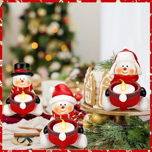 Mumufy 3 قطع عيد الميلاد ثلج حامل الشموع الراتنج Tealight حامل مجموعة عيد الميلاد ديكور حاملي الشمعدان لطاولة المطبخ الموقد الطعام عيد الميلاد الشتاء عطلة ديكور in Kuwait