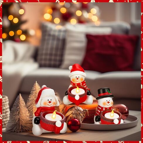 Mumufy 3 قطع عيد الميلاد ثلج حامل الشموع الراتنج Tealight حامل مجموعة عيد الميلاد ديكور حاملي الشمعدان لطاولة المطبخ الموقد الطعام عيد الميلاد الشتاء عطلة ديكور in Kuwait