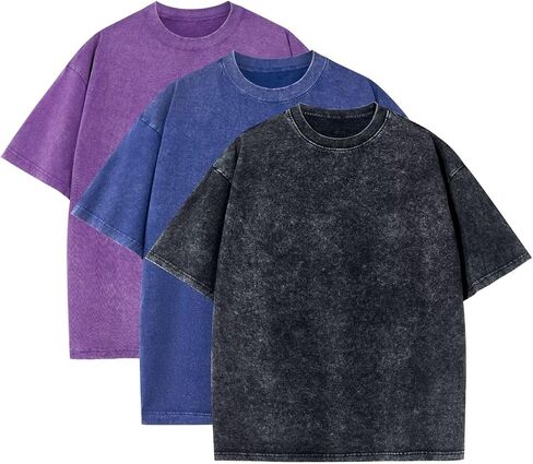 3 Pack Oversized T Shirts for Men Stone Washed Vintage Graphic Tees Heavyweight Cotton Shirts Loose Fit Casual Tshirts in Saudi Arabia