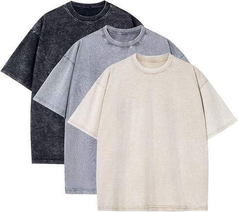3 Pack Oversized T Shirts for Men Stone Washed Vintage Graphic Tees Heavyweight Cotton Shirts Loose Fit Casual Tshirts in Saudi Arabia
