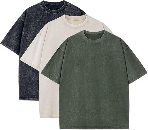 3 Pack Oversized T Shirts for Men Stone Washed Vintage Graphic Tees Heavyweight Cotton Shirts Loose Fit Casual Tshirts in Saudi Arabia