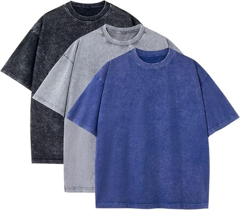 3 Pack Oversized T Shirts for Men Stone Washed Vintage Graphic Tees Heavyweight Cotton Shirts Loose Fit Casual Tshirts in Saudi Arabia