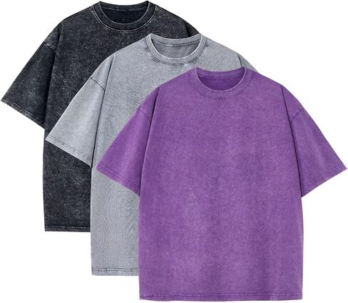 3 Pack Oversized T Shirts for Men Stone Washed Vintage Graphic Tees Heavyweight Cotton Shirts Loose Fit Casual Tshirts in Saudi Arabia