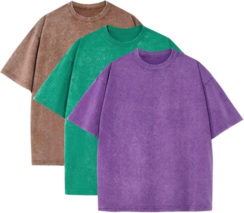 3 Pack Oversized T Shirts for Men Stone Washed Vintage Graphic Tees Heavyweight Cotton Shirts Loose Fit Casual Tshirts in Saudi Arabia