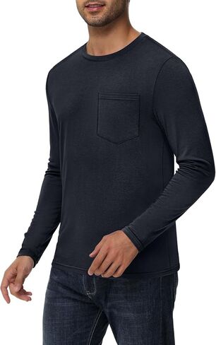 Ficerd 3 Pack Men's Long Sleeve Tshirts, Crew Neck Regular Fit Tops Knitted Shirts with Pocket Casual Athletic Breathable Tee in Kuwait