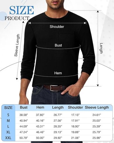 Ficerd 3 Pack Men's Long Sleeve Tshirts, Crew Neck Regular Fit Tops Knitted Shirts with Pocket Casual Athletic Breathable Tee in Kuwait