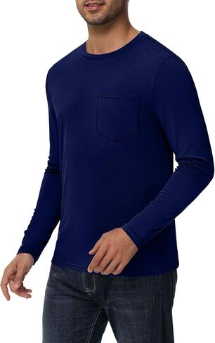 Ficerd 3 Pack Men's Long Sleeve Tshirts, Crew Neck Regular Fit Tops Knitted Shirts with Pocket Casual Athletic Breathable Tee in Kuwait