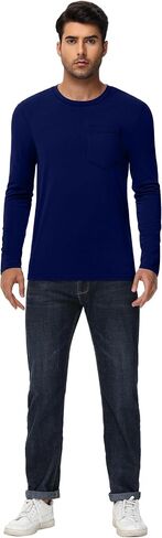 Ficerd 3 Pack Men's Long Sleeve Tshirts, Crew Neck Regular Fit Tops Knitted Shirts with Pocket Casual Athletic Breathable Tee in Kuwait