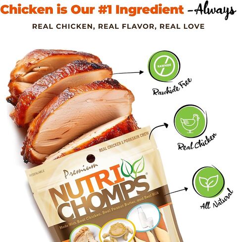 NutriChomps Dog Chews, 5-inch Twists, Easy to Digest, Rawhide-Free Dog Treats, 15 Count, Real Chicken, Peanut Butter and Milk Flavors, Bundle of 2, Brown, red, Cream (NT051V-2) in Saudi Arabia
