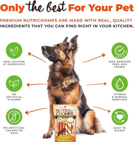 NutriChomps Dog Chews, 5-inch Twists, Easy to Digest, Rawhide-Free Dog Treats, 15 Count, Real Chicken, Peanut Butter and Milk Flavors, Bundle of 2, Brown, red, Cream (NT051V-2) in Saudi Arabia