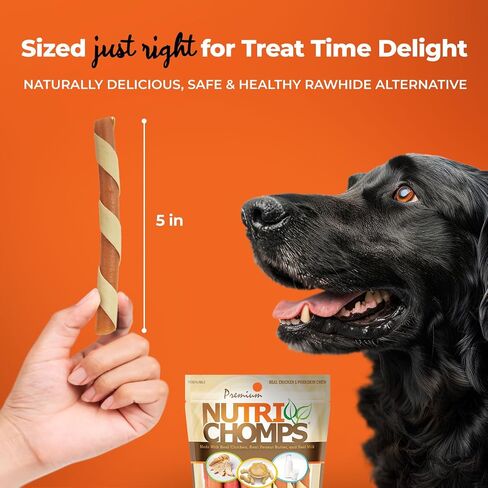 NutriChomps Dog Chews, 5-inch Twists, Easy to Digest, Rawhide-Free Dog Treats, 15 Count, Real Chicken, Peanut Butter and Milk Flavors, Bundle of 2, Brown, red, Cream (NT051V-2) in Saudi Arabia