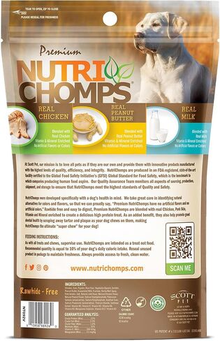 NutriChomps Dog Chews, 5-inch Twists, Easy to Digest, Rawhide-Free Dog Treats, 15 Count, Real Chicken, Peanut Butter and Milk Flavors, Bundle of 2, Brown, red, Cream (NT051V-2) in Saudi Arabia