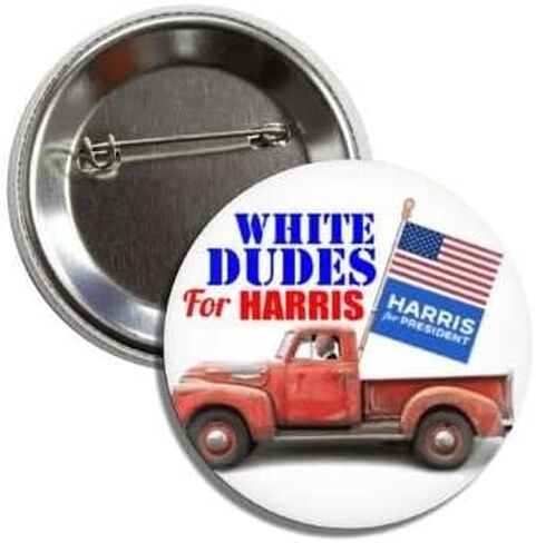 White Dudes For Harris Funny Campaign Political Button Badge Pin Kamala Harris 2024 For President in Saudi Arabia