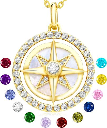 Gold Compass Necklace for Women - Graduation Gifts for Her 2024, Anniversary to My Wife Necklace, Sterling Silver Necklaces Jewelry 14K Yellow Gold, Birthday Gifts for Girlfriend in Saudi Arabia