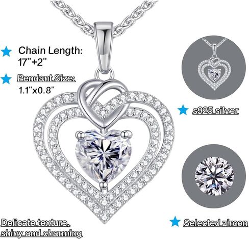 Heart Pendant Necklace Gifts for Wife，necklaces for women，birthday gifts for women，S925 Sterling Silver Necklace ，Valentine's Day Mother's Day Wedding for Women in Saudi Arabia