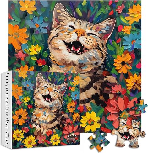 Cat Puzzles for Adults 1000 Pieces and up, PICKFORU Kitty Puzzle Collection Colorful Flower, Animal Jigsaw Puzzles for Cat Lovers in Saudi Arabia