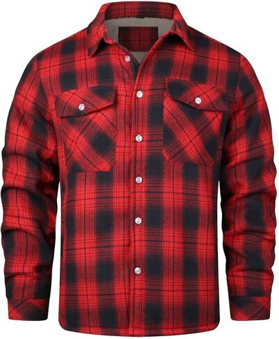 INVACHI Men's Plaid Shirt Jacket Flannel Sherpa Lined Jacket Mens Casual Cotton Lightweight Jacket in Saudi Arabia