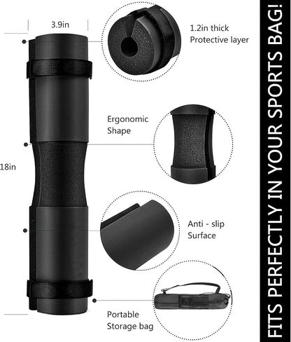 وسادة القرفصاء - وسادة أثقال إسفنجية لوسائد القرفصاء، والطعنات وبطانة البار لضغطات الورك - وسادة قضيب الوزن الأوليمبية القياسية - توفر وسادة للرقبة والكتفين أثناء التدريب in Kuwait