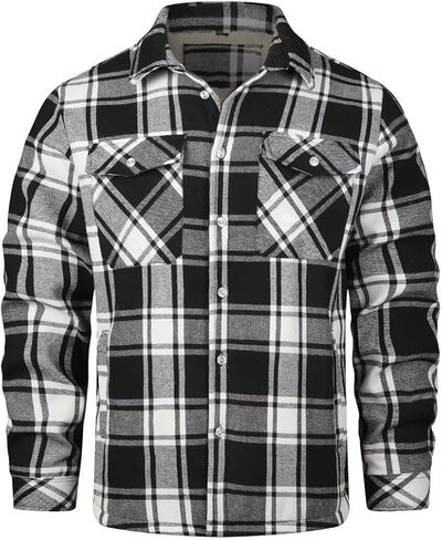 INVACHI Men's Plaid Shirt Jacket Flannel Sherpa Lined Jacket Mens Casual Cotton Lightweight Jacket in Kuwait