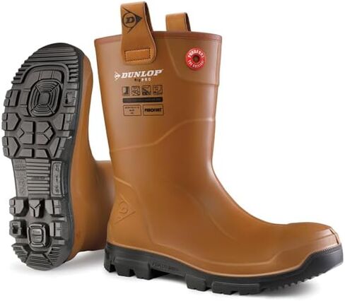 أحذية واقية للرجال من DUNLOP، LJ2HR42، Purofort RigPRO صناعة وبنية آمنة بالكامل، مقاومة للانزلاق، مريحة، مقاومة للماء بنسبة 100%، بني، 11 in Saudi Arabia