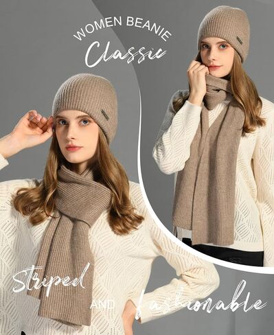 cashmere beanie hat scarf set for women winter knit long scarf neck warmer stylish beanie unisex gift set in Kuwait