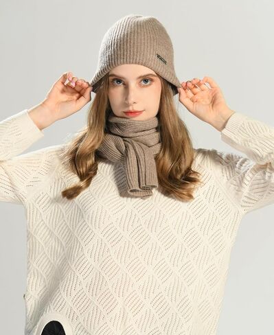 cashmere beanie hat scarf set for women winter knit long scarf neck warmer stylish beanie unisex gift set in Kuwait