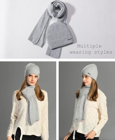 cashmere beanie hat scarf set for women winter knit long scarf neck warmer stylish beanie unisex gift set in Kuwait