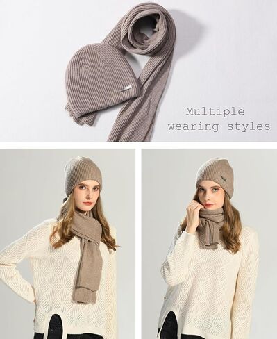 cashmere beanie hat scarf set for women winter knit long scarf neck warmer stylish beanie unisex gift set in Kuwait