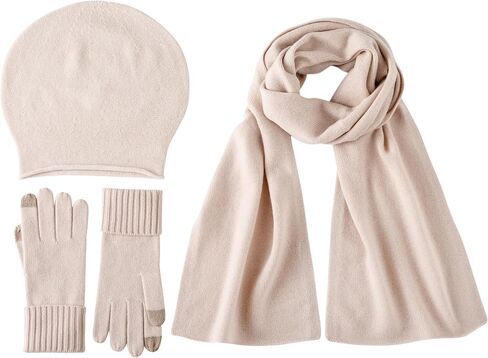 Luxury Warm 3 Pieces 100% Cashmere Scarf Hat Gloves Set for Women Beanie Hat Gift Box in Saudi Arabia