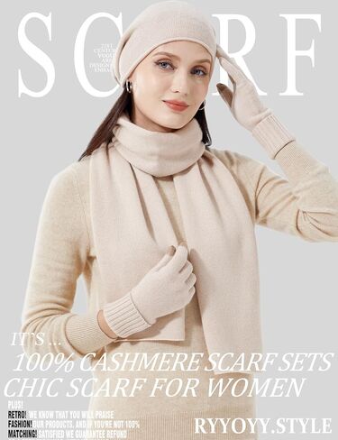 Luxury Warm 3 Pieces 100% Cashmere Scarf Hat Gloves Set for Women Beanie Hat Gift Box in Saudi Arabia