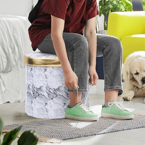 مسند قدم مباشر من Dawhud مع مساحة تخزين - مظهر رخامي أسود أنيق، 15 × 15 × 15 بوصة - مسند موفر للمساحة مع مساحة تخزين ومقاعد إضافية - مثالي للملابس وغرفة المعيشة وغرفة النوم والنوم in Kuwait