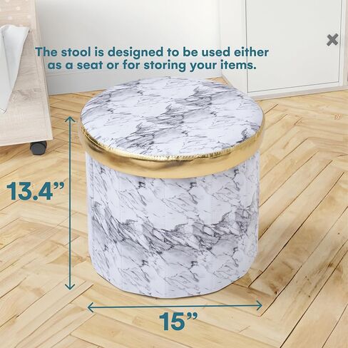 مسند قدم مباشر من Dawhud مع مساحة تخزين - مظهر رخامي أسود أنيق، 15 × 15 × 15 بوصة - مسند موفر للمساحة مع مساحة تخزين ومقاعد إضافية - مثالي للملابس وغرفة المعيشة وغرفة النوم والنوم in Kuwait